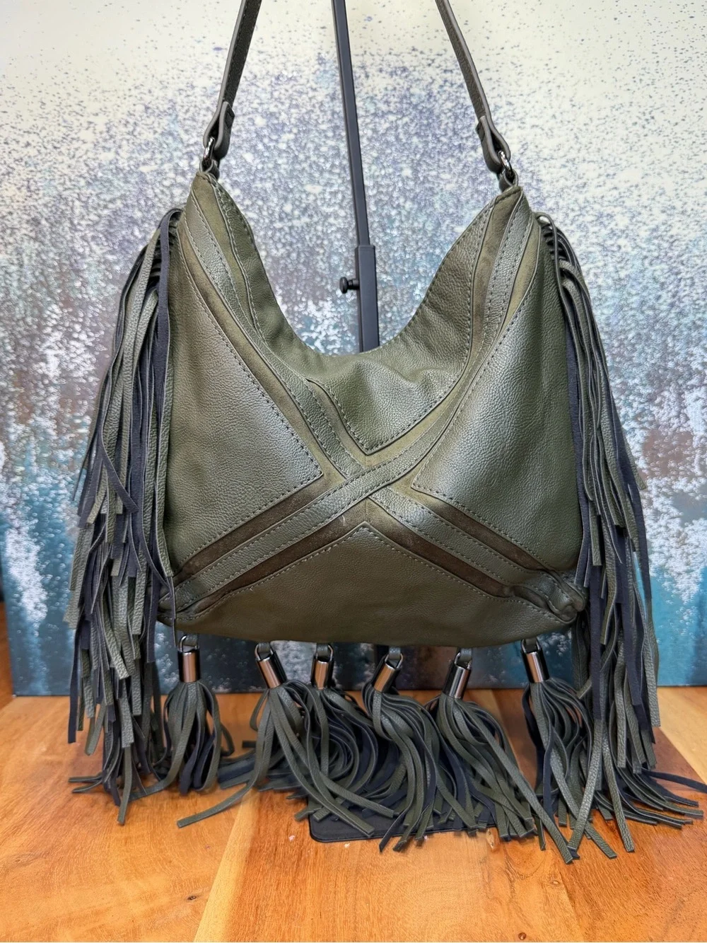 Madden Girl 2010’s Boho Western Olive/Black Fringe Crossbody Bag (GUC)